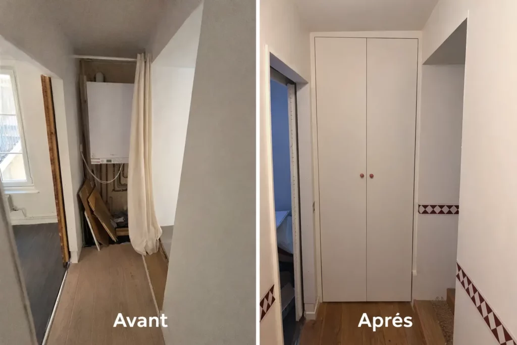 Agencement sur mesure de l'espace chaudiere, porte de placard en mdf peint